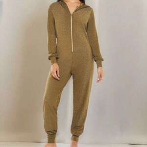 Savage Fenty Lingerie by Rihanna Sparkle Green Hooded Jumpsuit Size M Excellent!